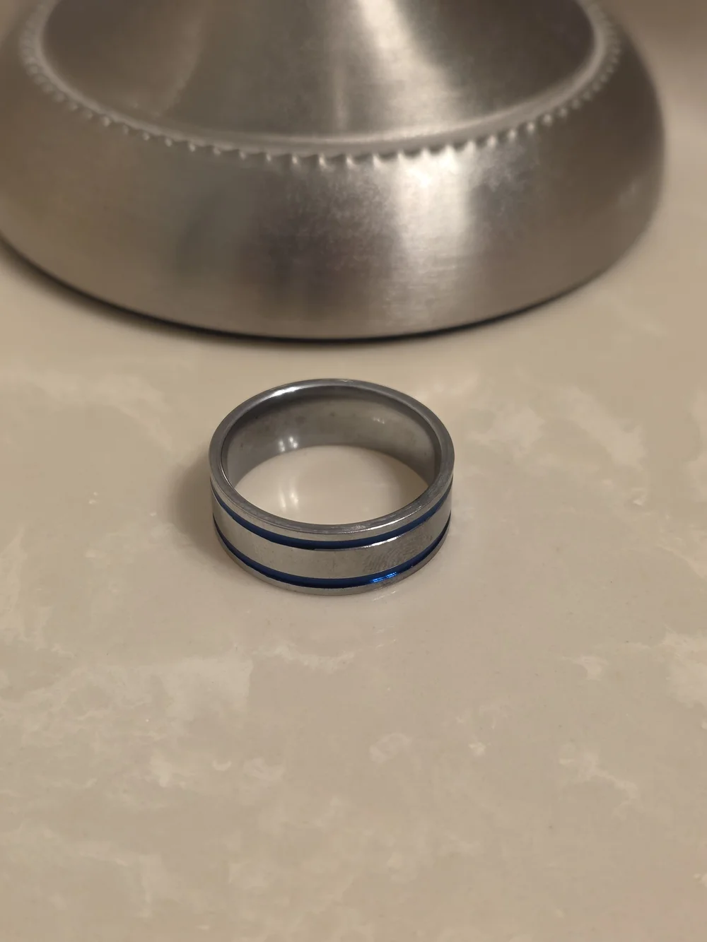 Men's Blue and Silver Stainless Steel Band Ring